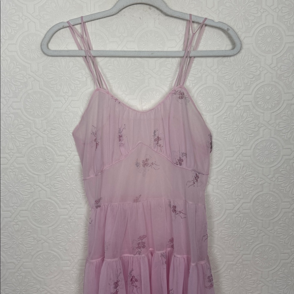 Vintage Trillium 60s 70s Pink‎ Sheer Slip Dress Floral Nylon Fairycore Lingerie - Picture 1 of 11